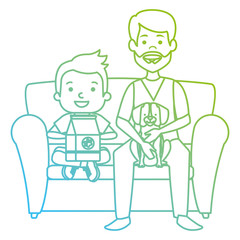 little boy with cute dog and veterinary vector illustration design