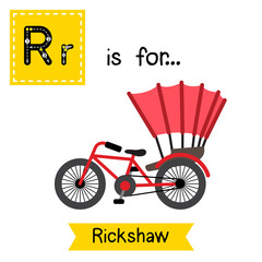 Fototapeta na wymiar Letter R cute children colorful transportations ABC alphabet tracing flashcard of Rickshaw for kids learning English vocabulary Vector Illustration.