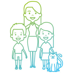 mother and kids with cute cat vector illustration design