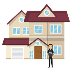 young man outside the house vector illustration design