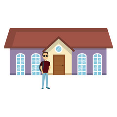 student young man outside the house vector illustration design
