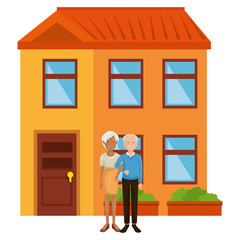 grandparents couple outside the house vector illustration design