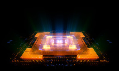 Information CPU engineering..Modern technology. Computer communications. Light effect. Big data center. .Super system. Smart core. Research and development. Virtual reality.