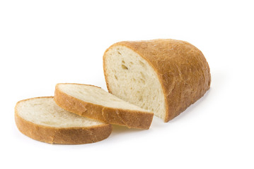 Two slice of bread on the white background