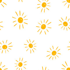 Hand drawn sun icon seamless pattern background. Business concept vector illustration. Handdrawn sunshine symbol pattern.