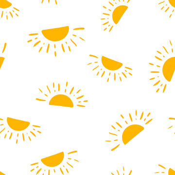 Hand Drawn Sun Icon Seamless Pattern Background. Business Concept Vector Illustration. Handdrawn Sunshine Symbol Pattern.