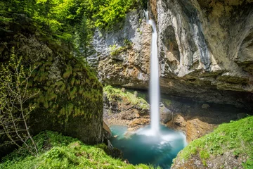 Deurstickers Stunning waterfall in Switzerland near Klausenpass, Canton Glarus, Switzerland, Europe © Eva Bocek