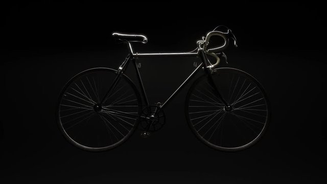 Retro bicycle silhouette with a black background. Old-fashioned, elegant bike