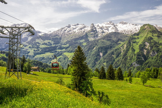 Stunning landscape panorama of Swiss Alps, Fronalpstock, Klingenstock and Chaiserstock near Illgau. Illgau is a village in Schwyz District in the canton of Schwyz in Switzerland, Europe
