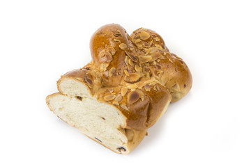Raisins and nuts bread on the white background