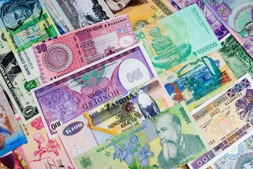 Different world banknotes. Background for business. Money concept