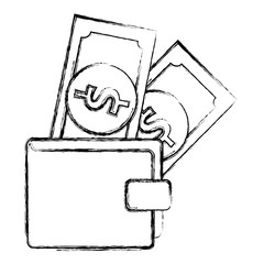 wallet with bills dollars vector illustration design