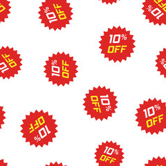 Discount sticker icon seamless pattern background. Business concept vector illustration. Sale tag promotion 10 percent discount symbol pattern.