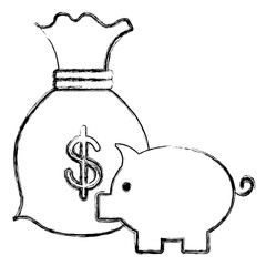 piggy savings with sack vector illustration design