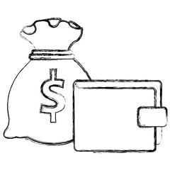 wallet money with sack vector illustration design