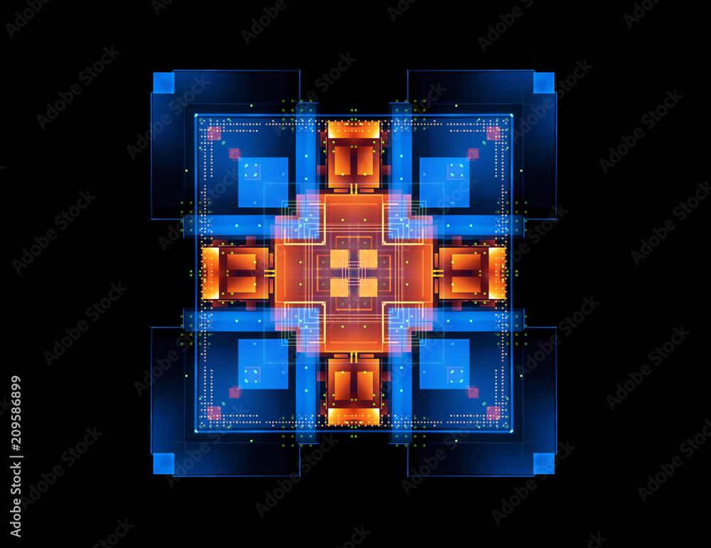 Fototapete 3d render. modern technology. box scheme. neural network. glass blocks. .web construction. industria