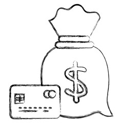 money bag with credit card vector illustration design