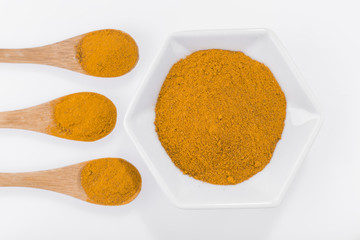 turmeric powder on white background, curcuma longa