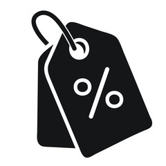 simple flat black and white price tag vector icon with percent discount sign, sale concept