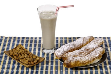 Horchata and fartons a traditional Spanish snack eaten in summer