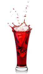 Splash of fragrant natural juice in high transparent glass