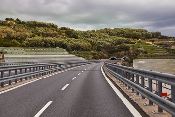 Highway with approaching tunnel