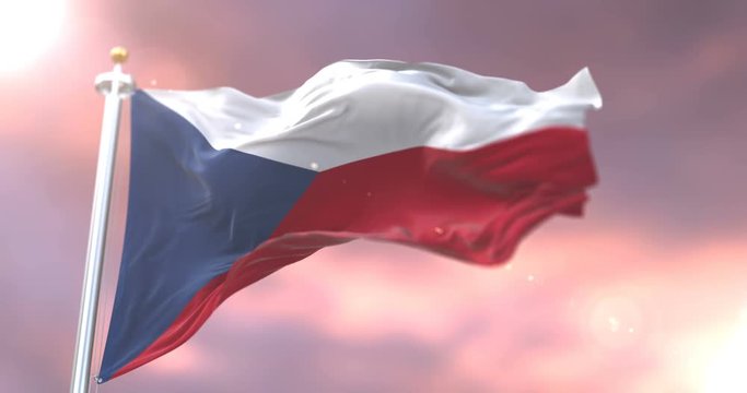 Flag of the Czech Republic waving at wind at sunset, loop