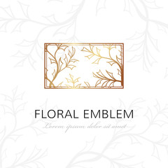 Floral linear emblem. Vector elegant design element.