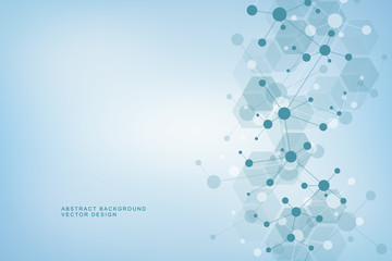 Abstract vector background with connected lines and dots. Molecular structure or molecule DNA.