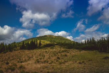 Beautiful mountains and blue sky in the Carpathians. Ukraine.