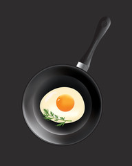 Frying pan with egg, vector
