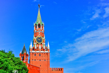 View of Kremlin on the Red Square in summer in Moscow, Russia.