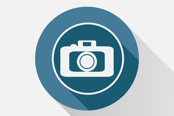 Icono azul de cámara de fotos.