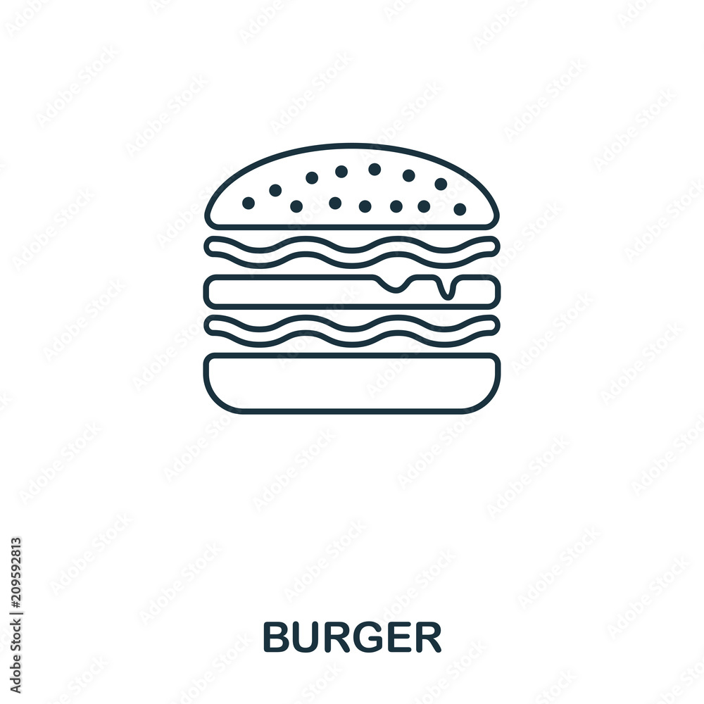 Poster simple outline burger icon. pixel perfect linear element. burger icon outline style for using in mob
