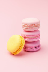 Macarons. Colorful Macaroons On Pink Background