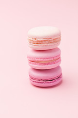 Macarons. Colorful Macaroons On Pink Background