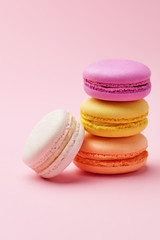 Macarons. Colorful Macaroons On Pink Background