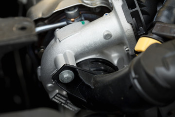 Fototapeta na wymiar Detail of the turbo of a diesel car.