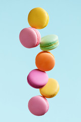 Macaron Biscuit. Colorful Macaroons Flying