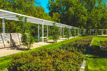 green park with some white banks