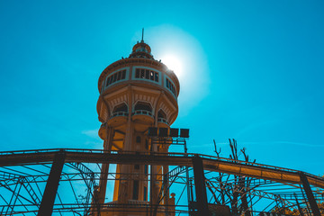 tower at Margaret island with lens flare on the top