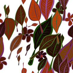 Seamless abstract illustrations of leaves & flower, conceptual. Messy, decoration, pattern & digital.