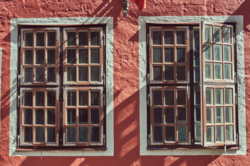 Ancient facade of the European building. 