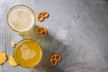 beer glasses and snacks