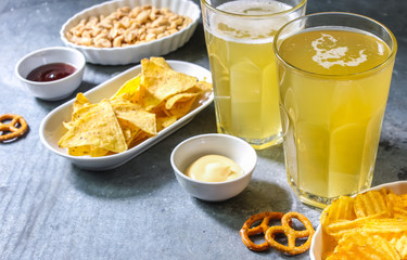 beer glasses and snacks