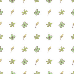 Seamless illustrations of leaves & flower. Digital, vector, backdrop & template.