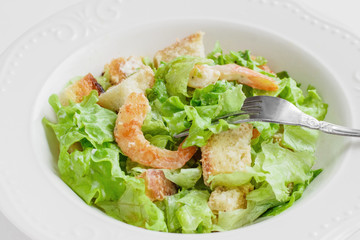appetizer,caesar,closeup,cuisine,delicious,diet,dinner,dish,food,fresh,gourmet,green,healthy,lettuce,lunch,meal,nutrition,plate,salad,seafood,shrimp,vegetable,white