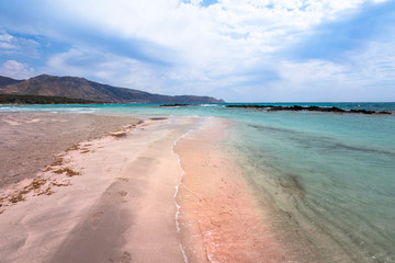 Elafonissi beach with pink sand on Crete, Greece