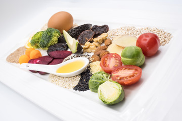 Healthy Food Salad vegetable healthy appetizer plate preparation food lunch lettuce gourmet vegetarian red cheese snack delicious green egg meat dinner honey oil 
