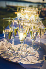 Champagne in flute glasses at a wedding